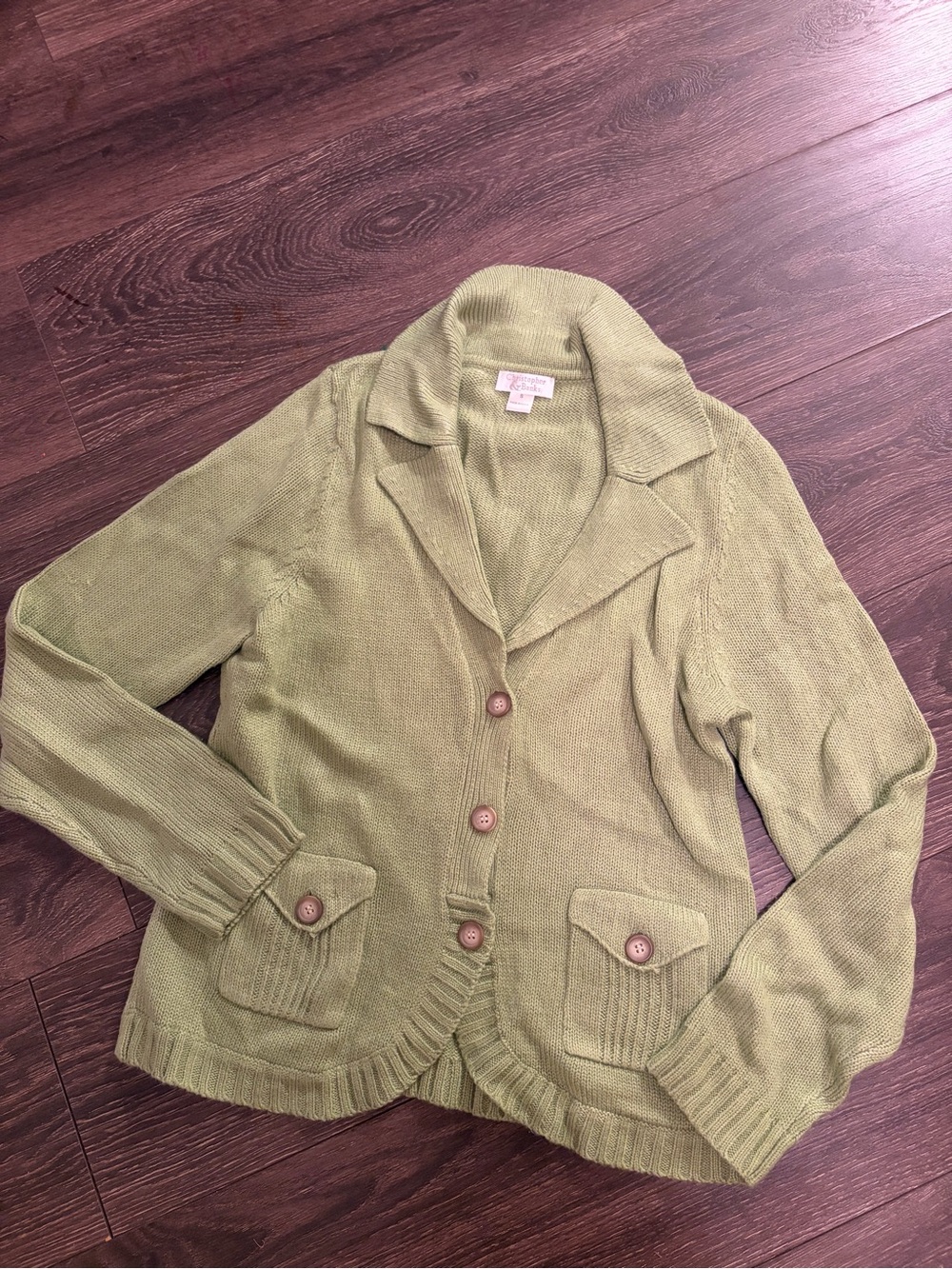Vtg Christopher & Banks Light Green Knit Button-Front Cardigan Small